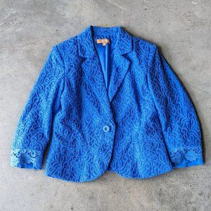 Ellen Tracy Blue Lace Overlay Single Button Blazer Jacket size 6